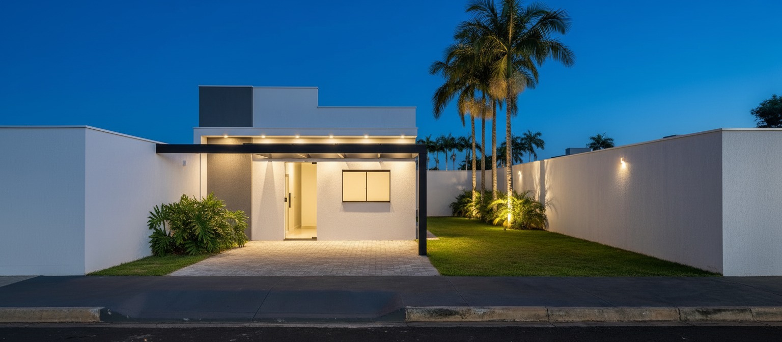 Fachada iluminada à noite