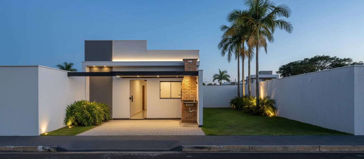 Modelo 78,37 m² iluminado à noite