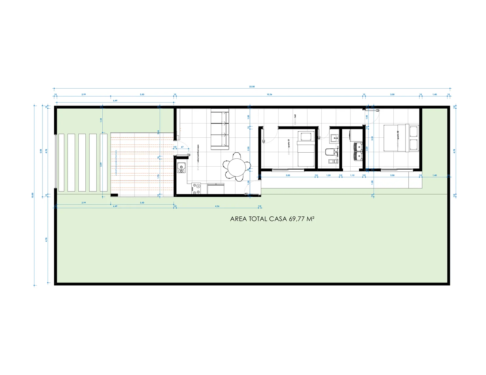 Planta baixa oficial do modelo de 69,77 m²